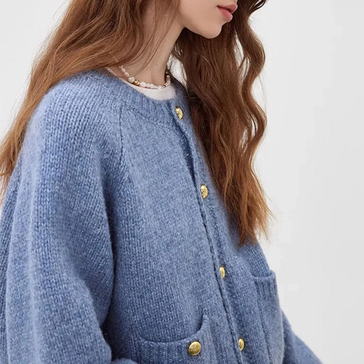 Cappotto cardigan maglione per donna 2023 Nuovo autunno inverno Mohair Islanda Blu lavorato a maglia Chic cardigan con tasca gir