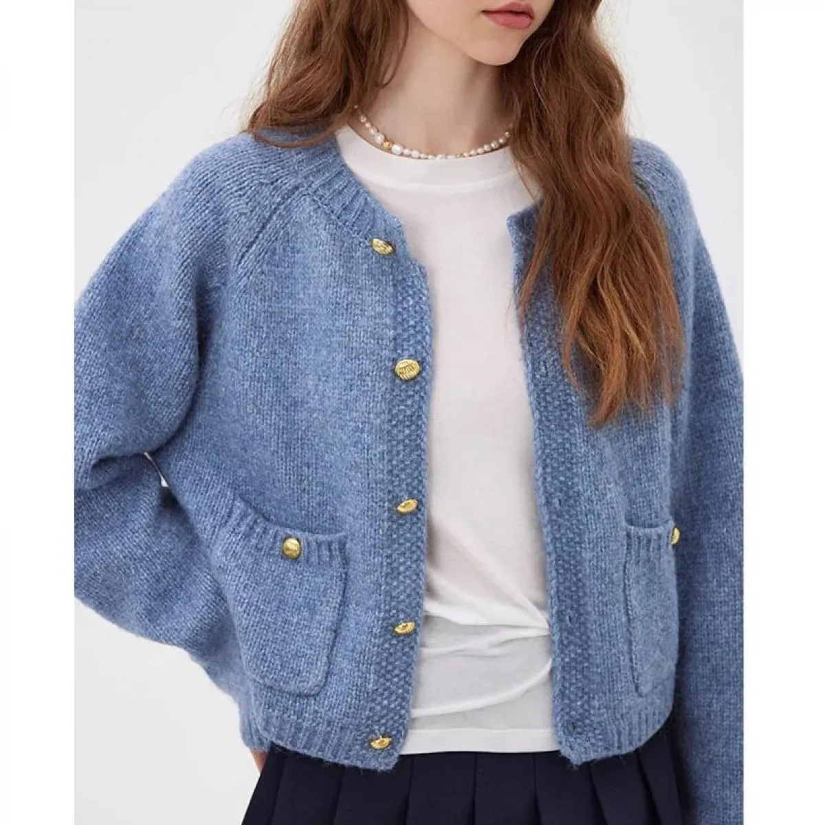 Cappotto cardigan maglione per donna 2023 Nuovo autunno inverno Mohair Islanda Blu lavorato a maglia Chic cardigan con tasca gir