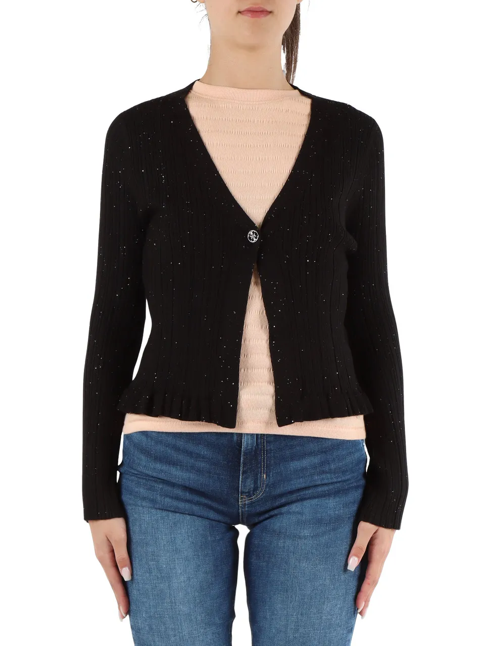 Cardigan in misto viscosa con micro paillettes