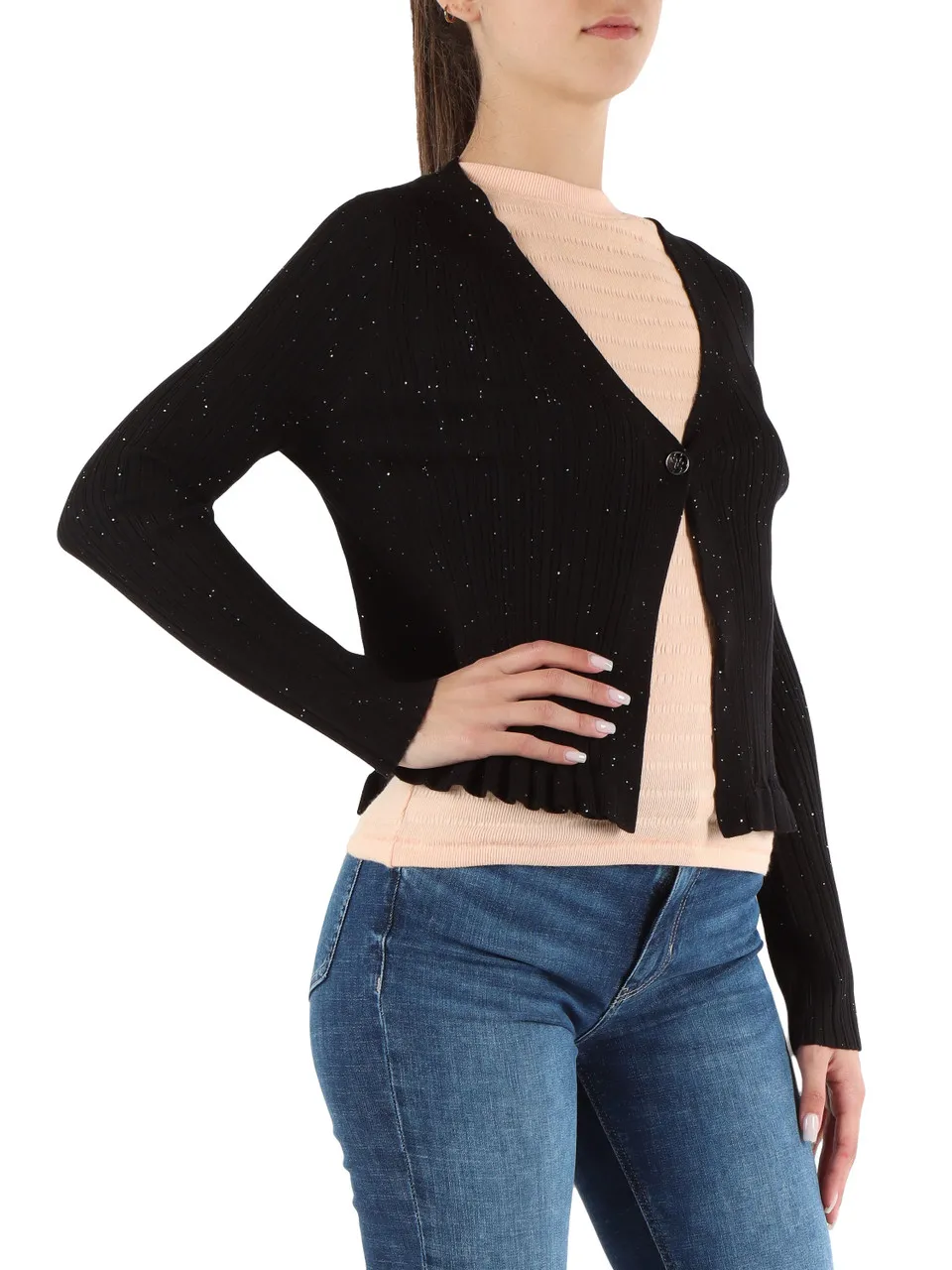 Cardigan in misto viscosa con micro paillettes