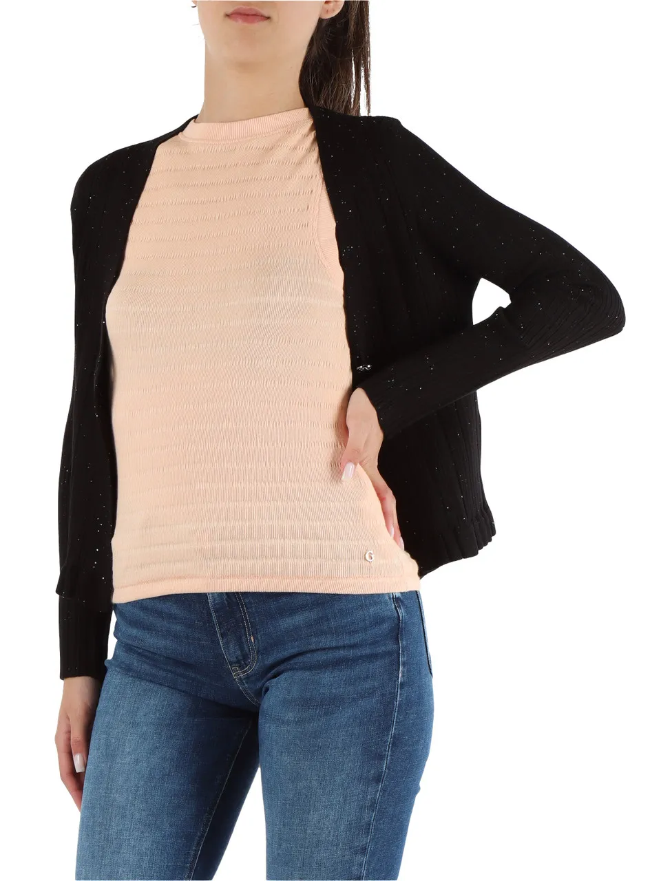 Cardigan in misto viscosa con micro paillettes