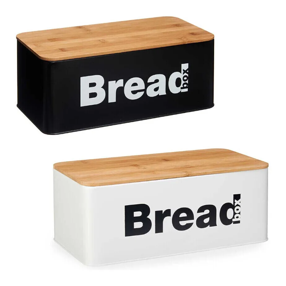 Cestino per pane 33 x 18 x 13,3 cm in metallo con coperchio in bambù - 1 pz.