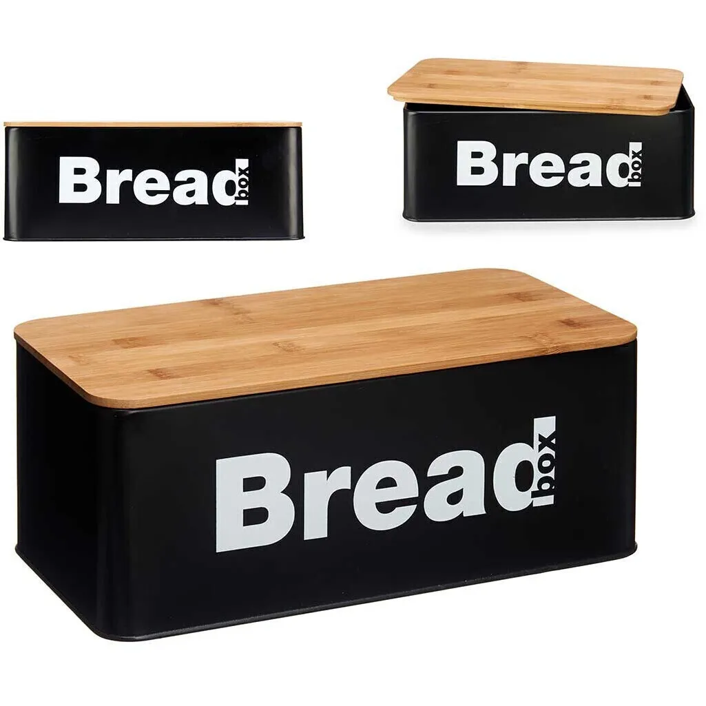 Cestino per pane 33 x 18 x 13,3 cm in metallo con coperchio in bambù - 1 pz.