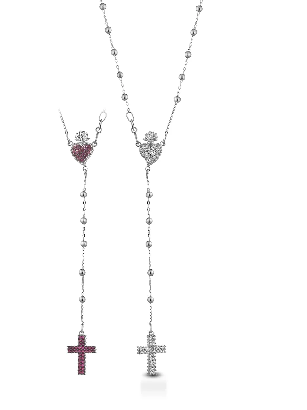 Collana rosario in oro bianco double face
