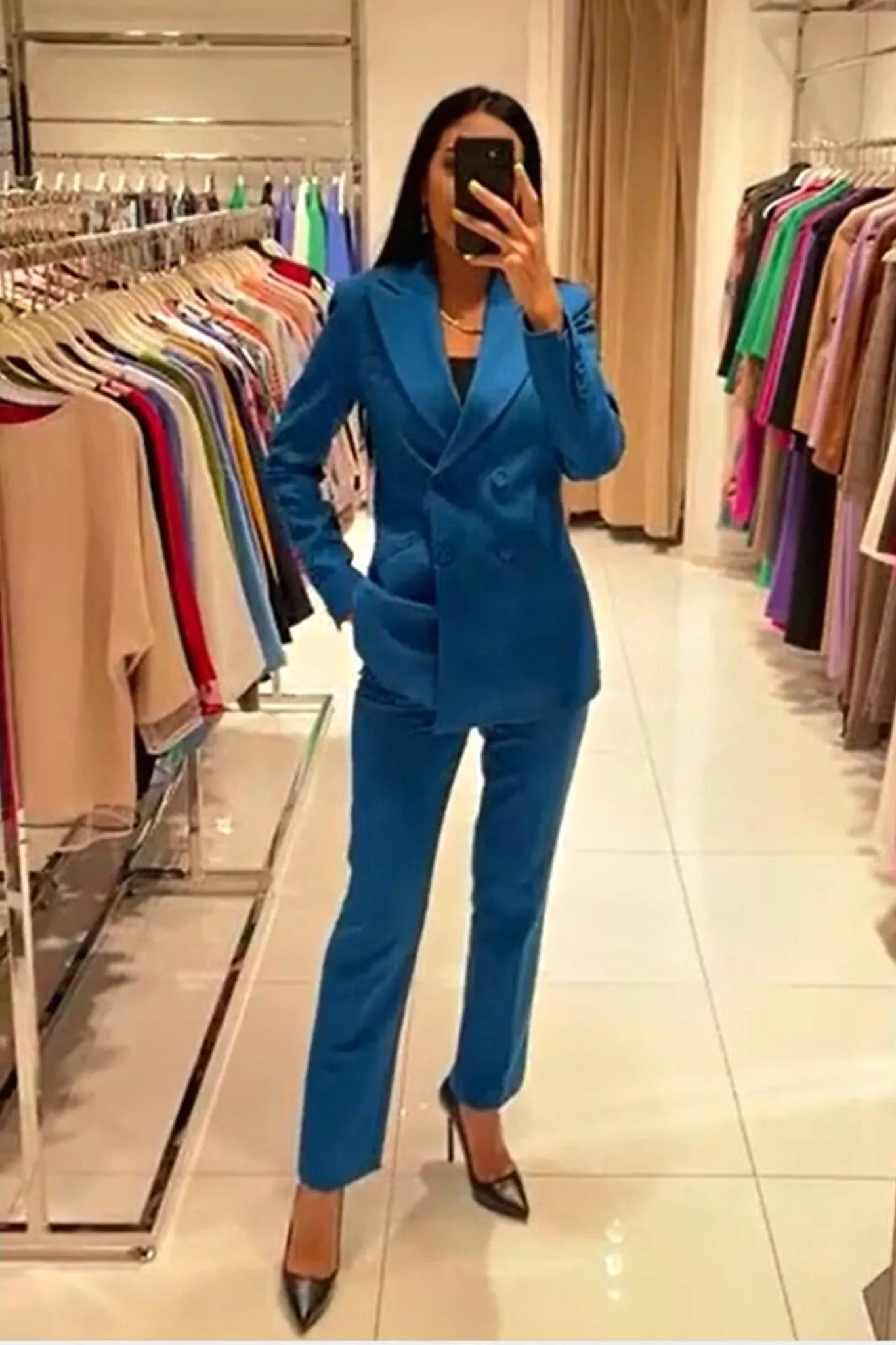Completo blu petrolio giacca doppiopetto e pantaloni con cintura
