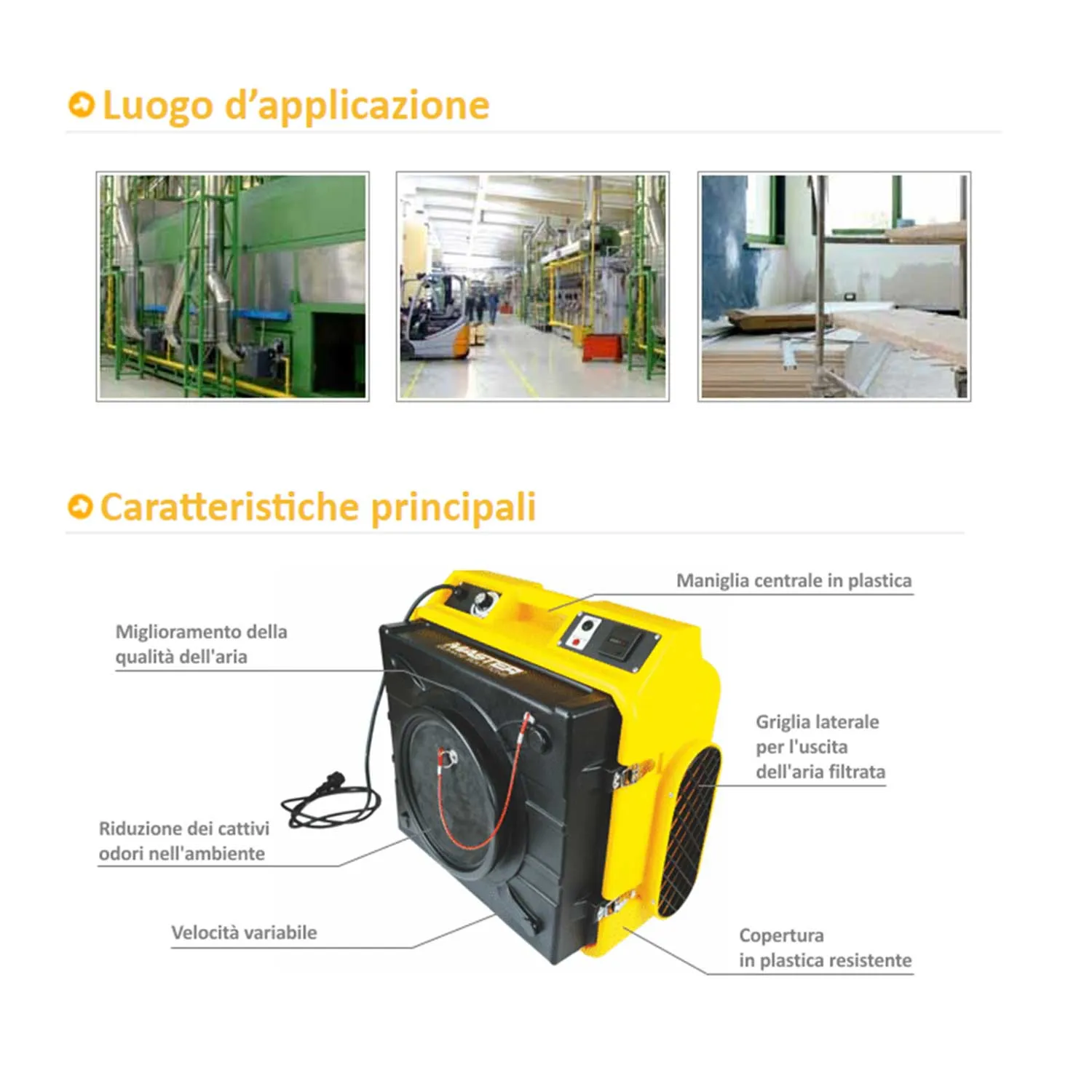 Depuratore Master MAS 13 230W portata 1300m³/h filtro hepa H13/G4 miglioramento qualità aria e riduzione cattivi odori