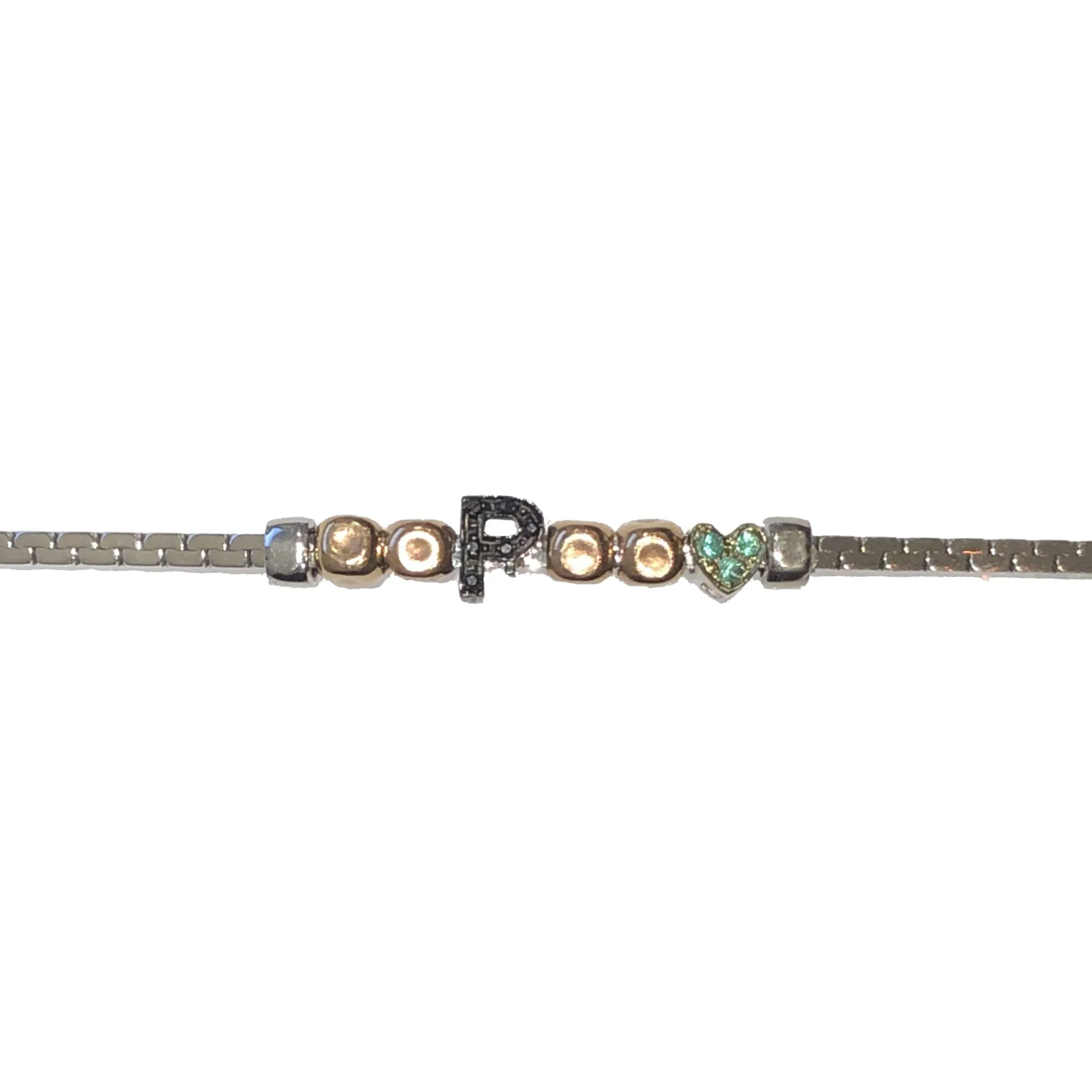 Elements – Bracciale tennis con pepite, lettera e cuore