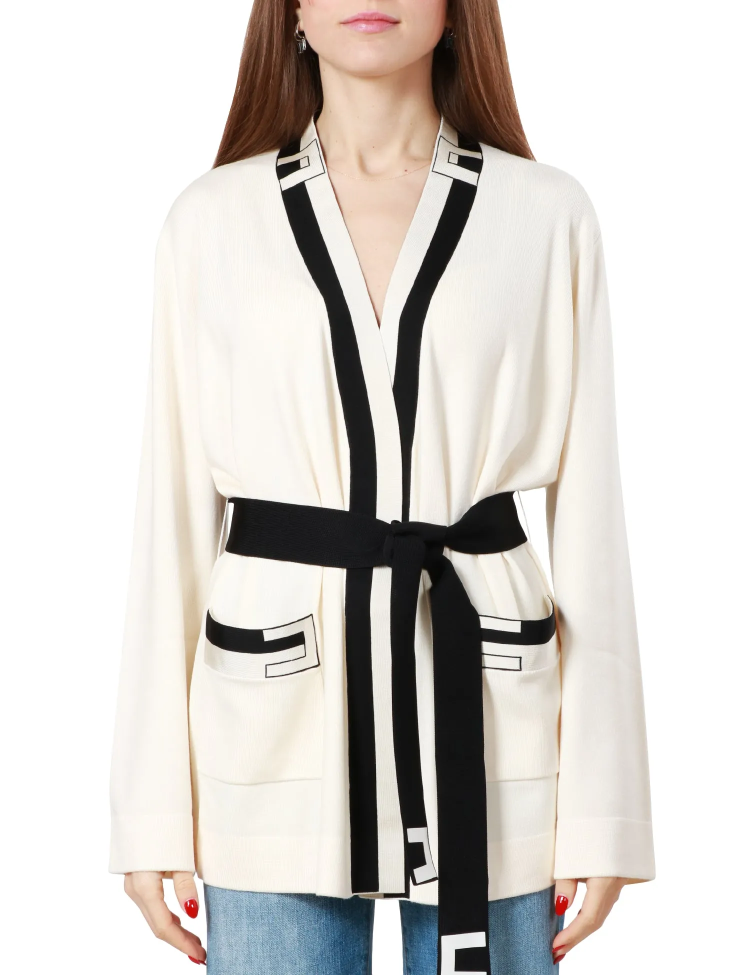 ELISABETTA FRANCHI Cardigan kimono in viscosa jacquard
