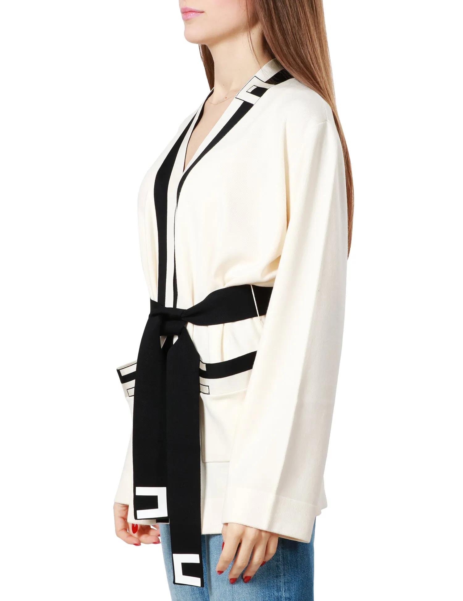 ELISABETTA FRANCHI Cardigan kimono in viscosa jacquard