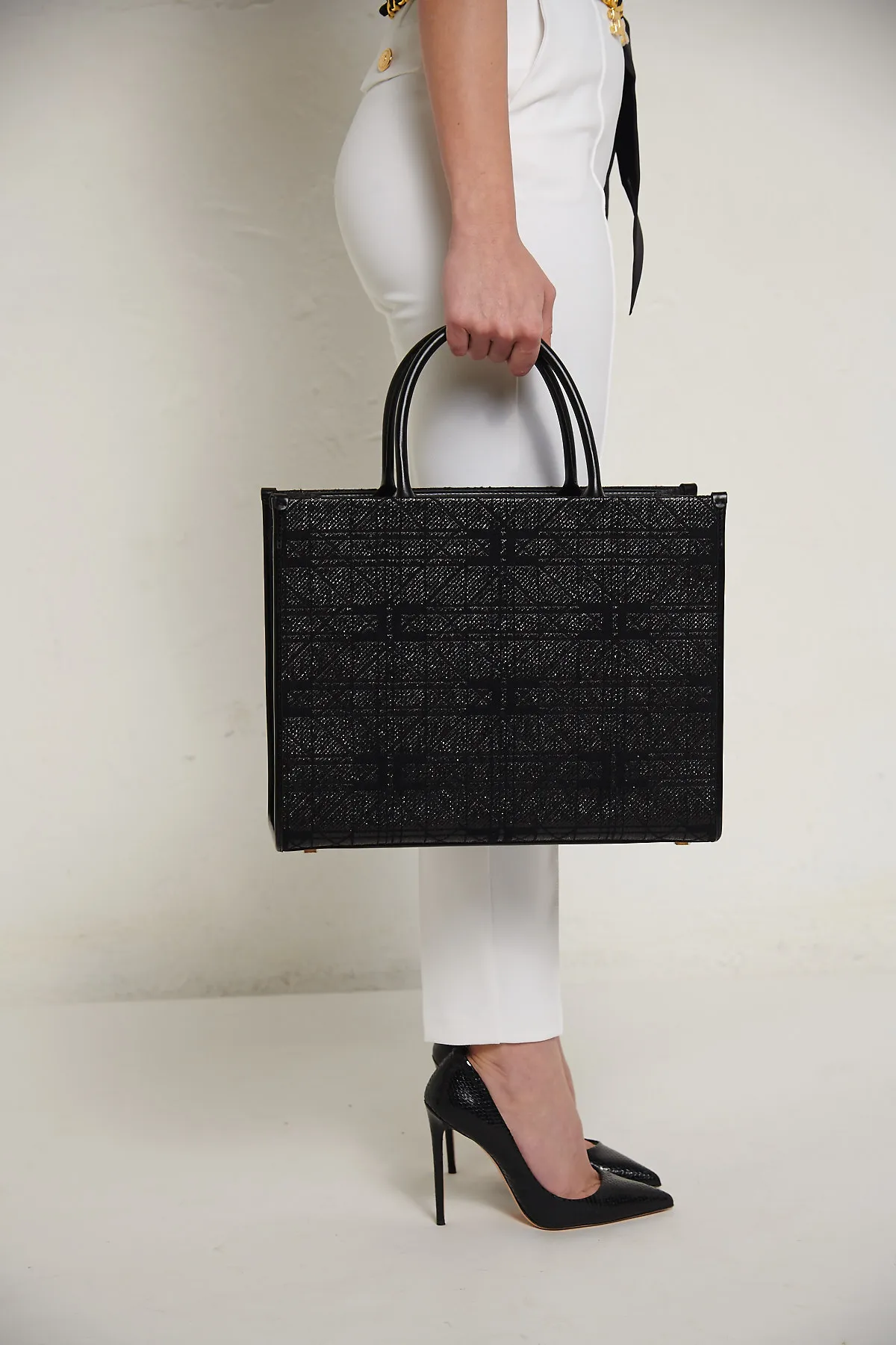 Elisabetta Franchi – Shopper grande in rafia Nera