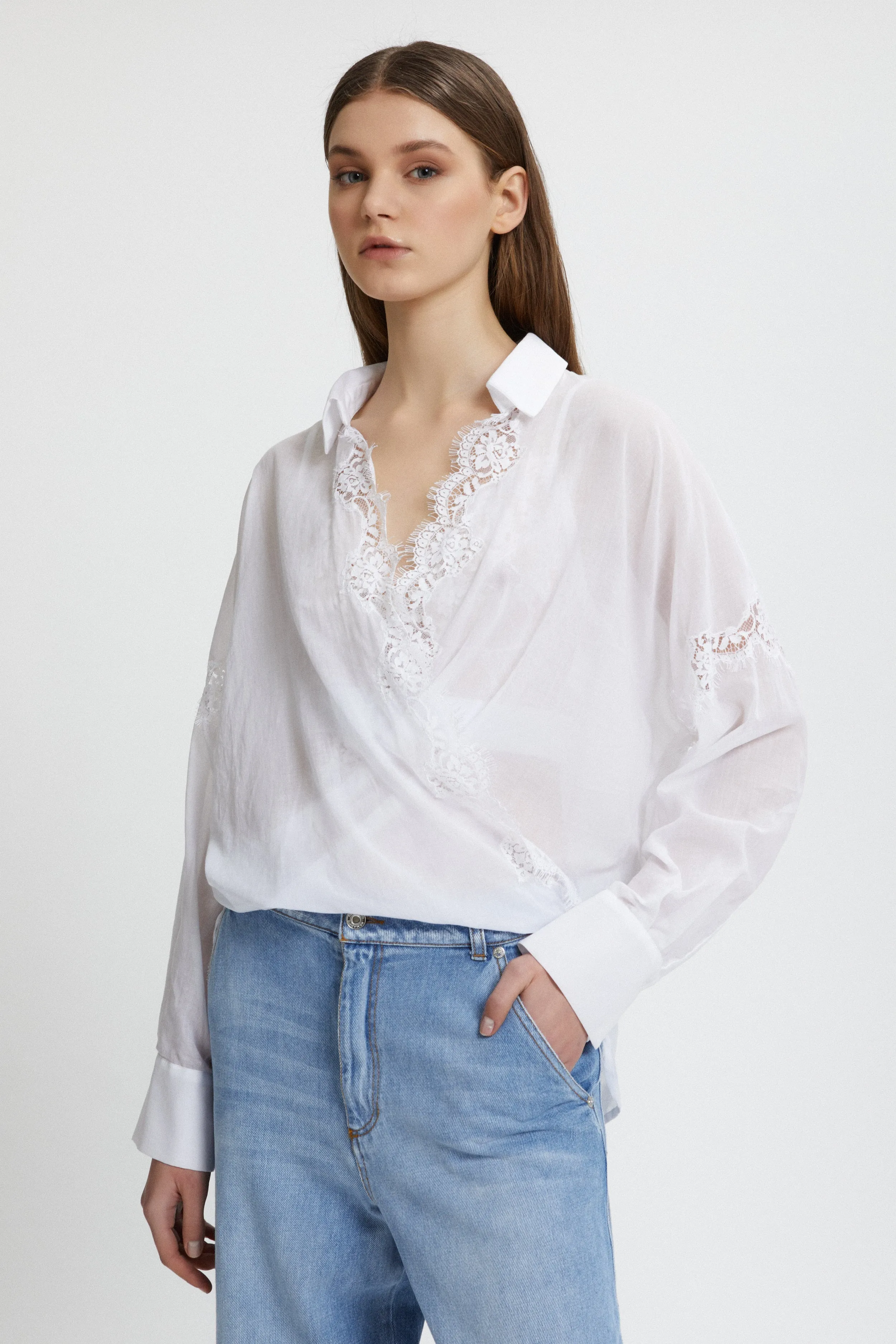 Ermanno Firenze CAMICIA INCROCIATA IN MUSSOLA CON PIZZO