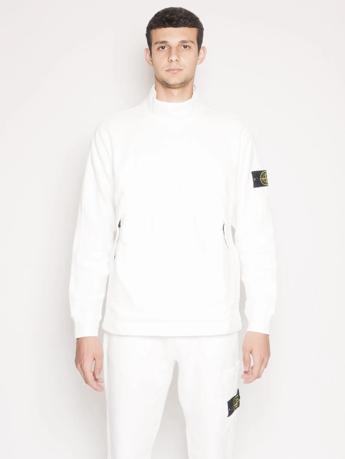 Felpa collo a lupetto in cotone 61820 Bianco