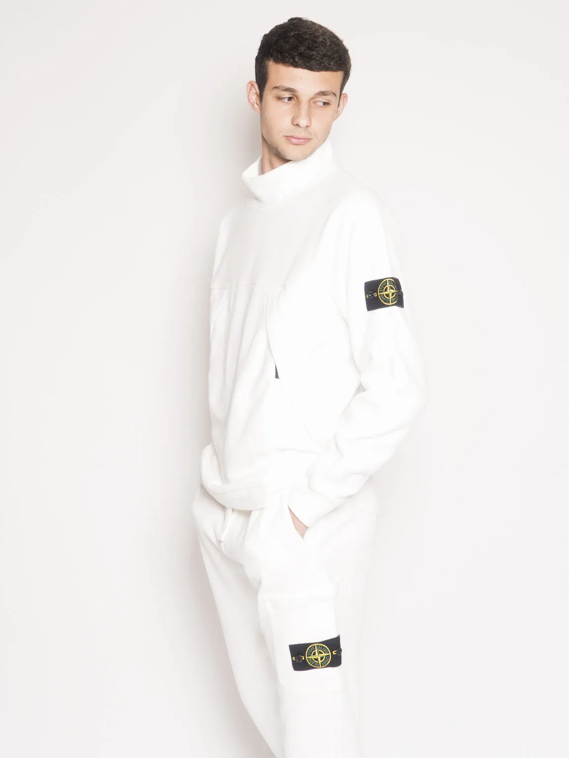 Felpa collo a lupetto in cotone 61820 Bianco