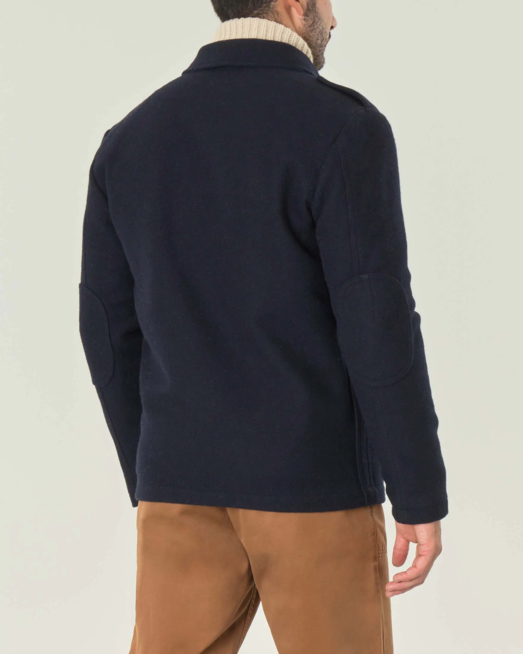 Field jacket blu in lana con chiusura a bottoni