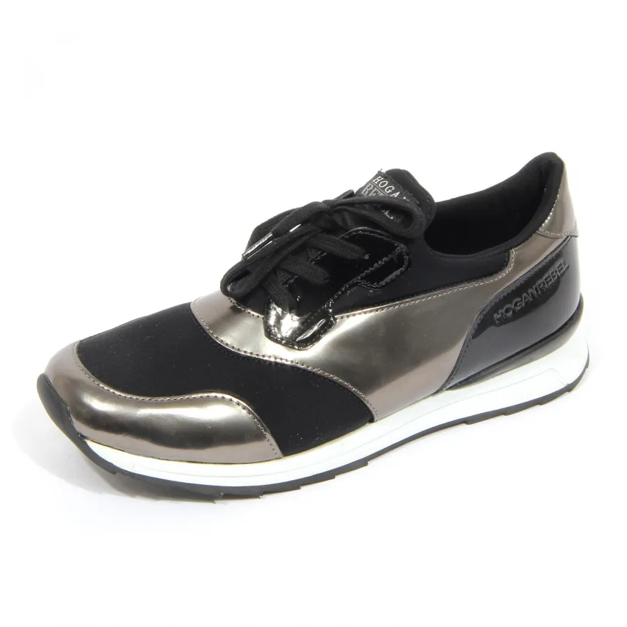 G4148 sneaker bimba girl HOGAN REBEL black/grey fabric/patent leather shoe kid