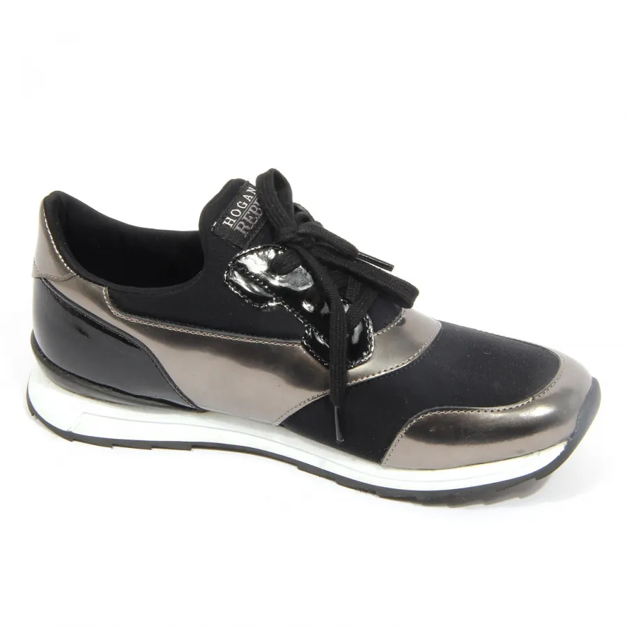 G4148 sneaker bimba girl HOGAN REBEL black/grey fabric/patent leather shoe kid