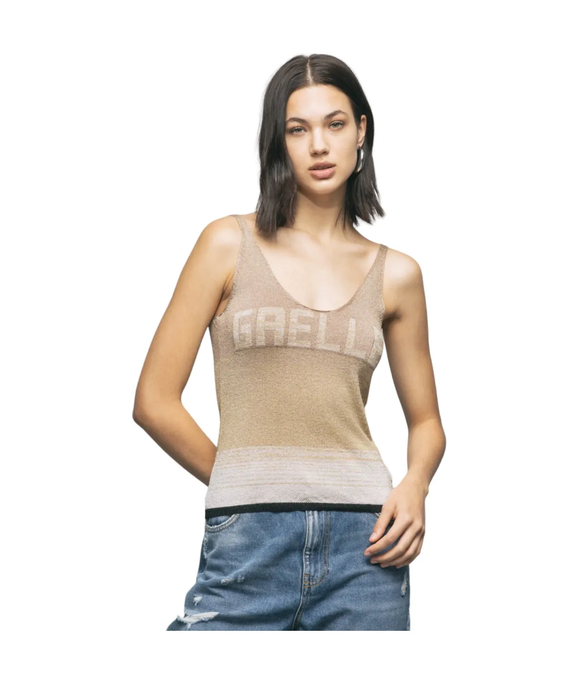 Gaelle Donna Top   In Maglieria Lurex Con Logo Ad Intarsio