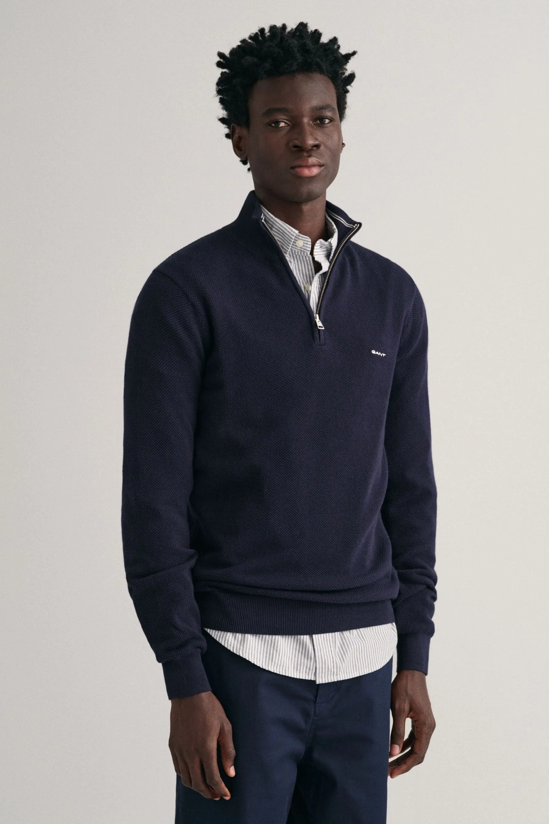 GANT - Maglione in cotone piqué con mezza zip