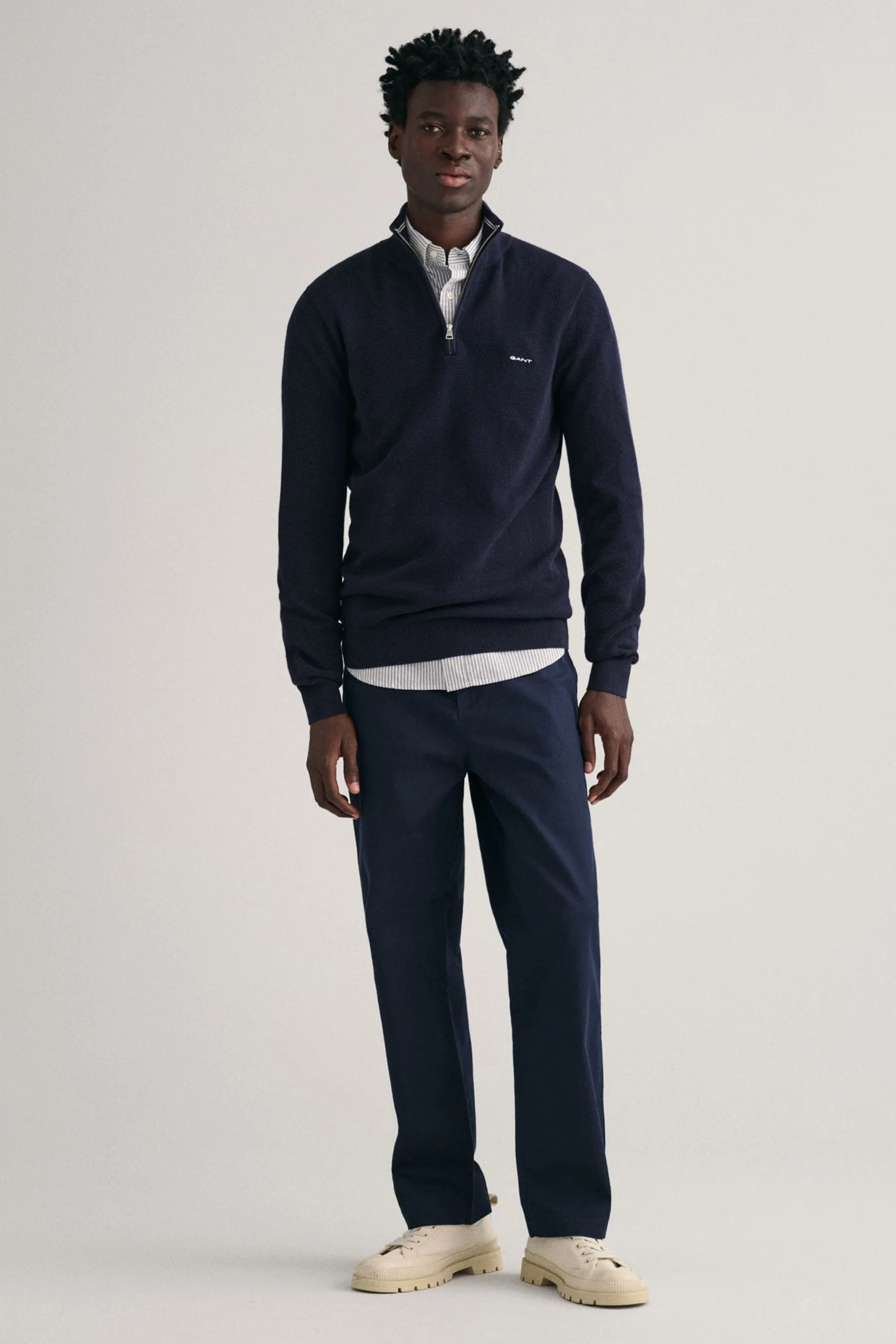 GANT - Maglione in cotone piqué con mezza zip