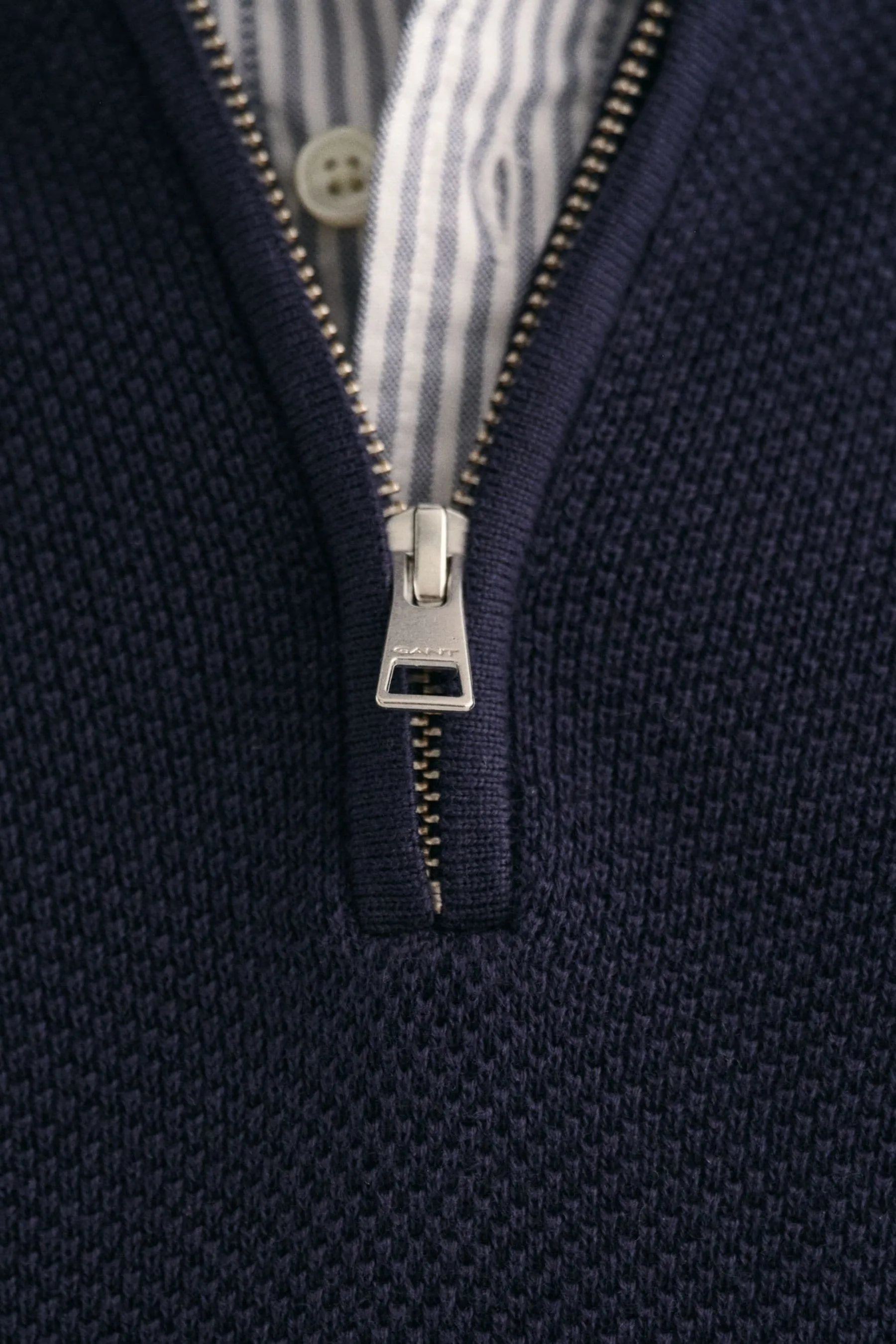GANT - Maglione in cotone piqué con mezza zip