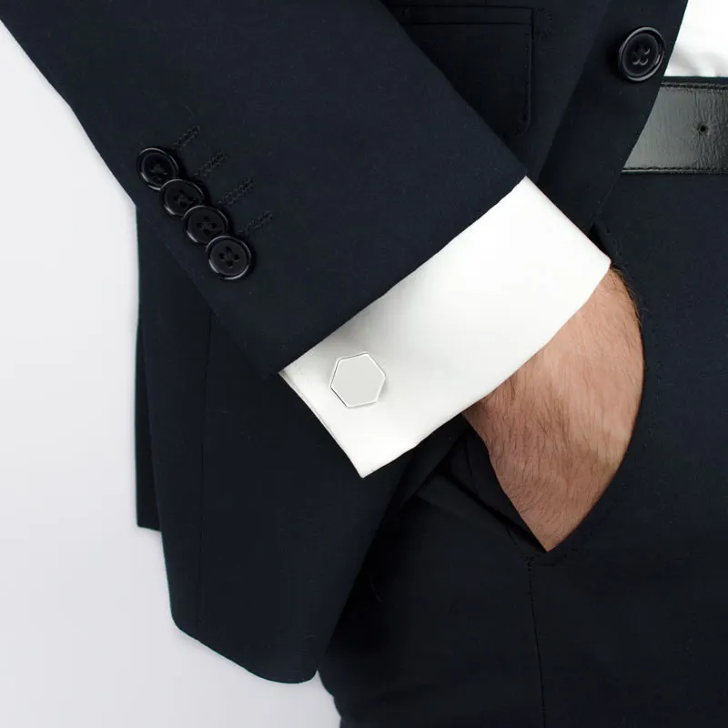 Gemelli esagonali in oro bianco per camicia uomo