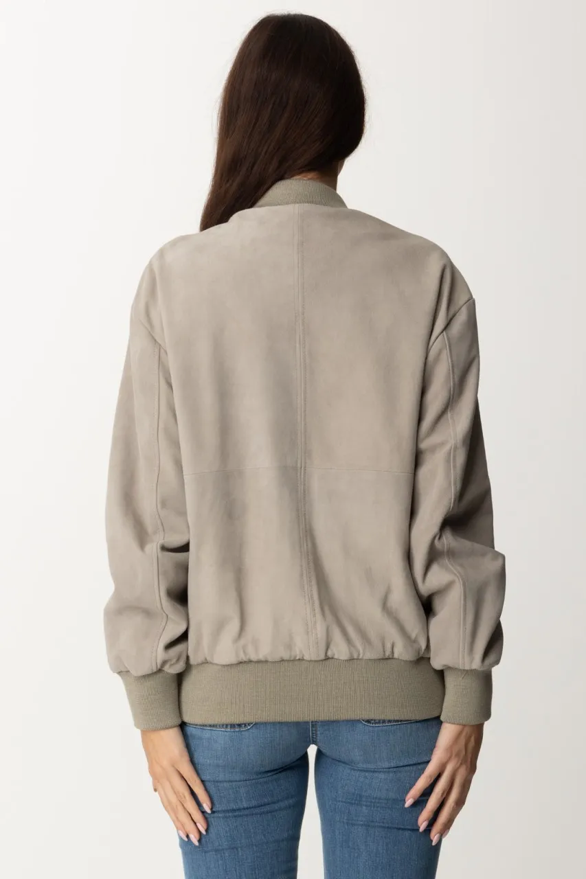 Giacca bomber in pelle scamosciata Perla