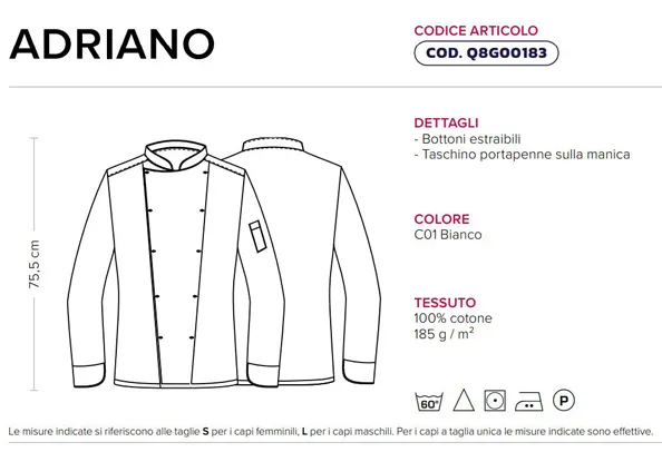 GIACCA CUOCO ADRIANO BIANCA GIBLOR’S