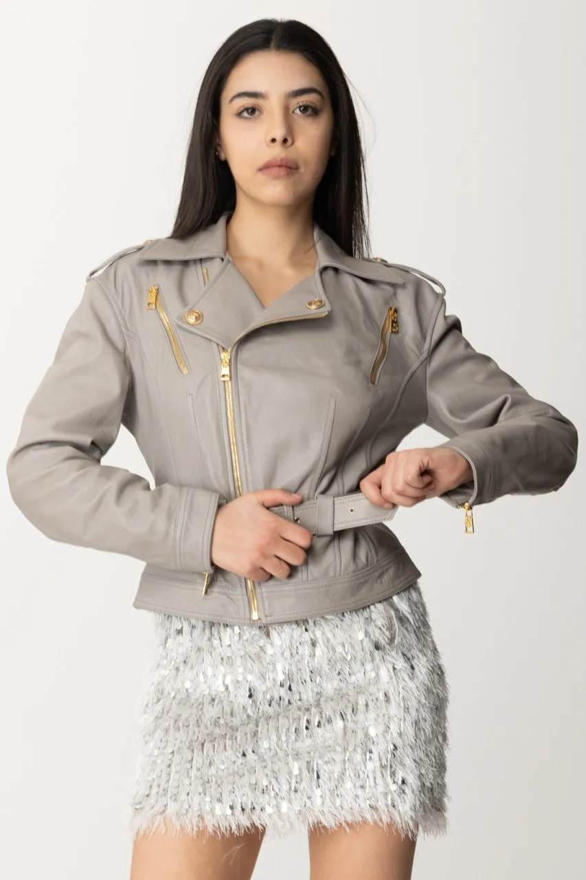 Giacca in pelle con cintura Perla