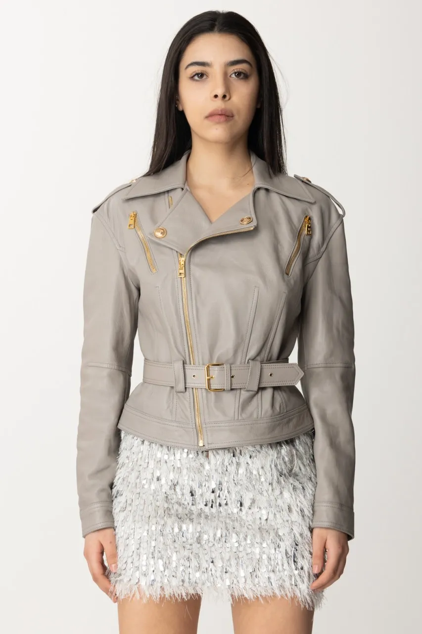 Giacca in pelle con cintura Perla