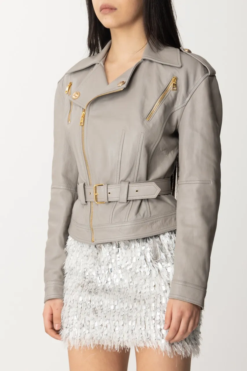 Giacca in pelle con cintura Perla