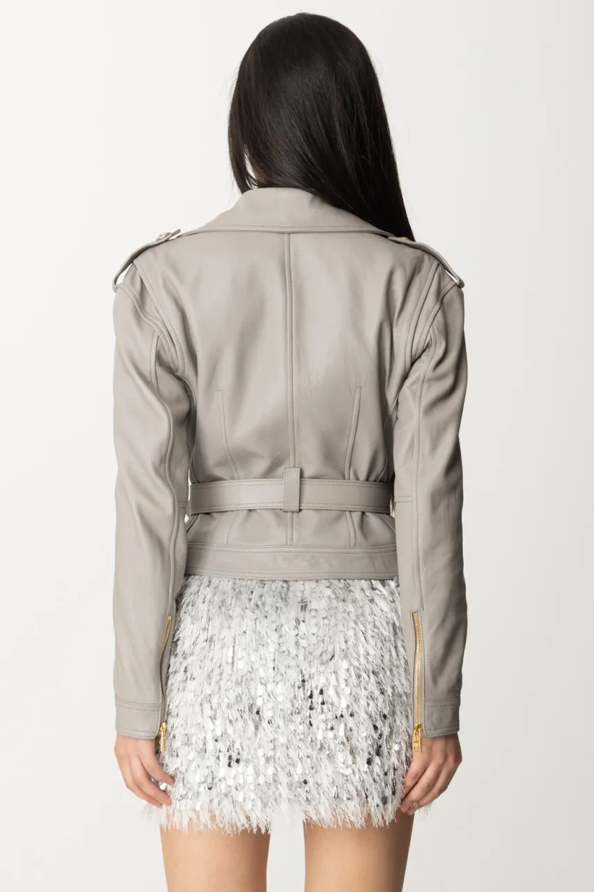 Giacca in pelle con cintura Perla