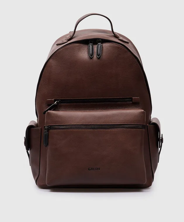 GIUDI Zaino in pelle marrone con logo in rilievo 12420GVE