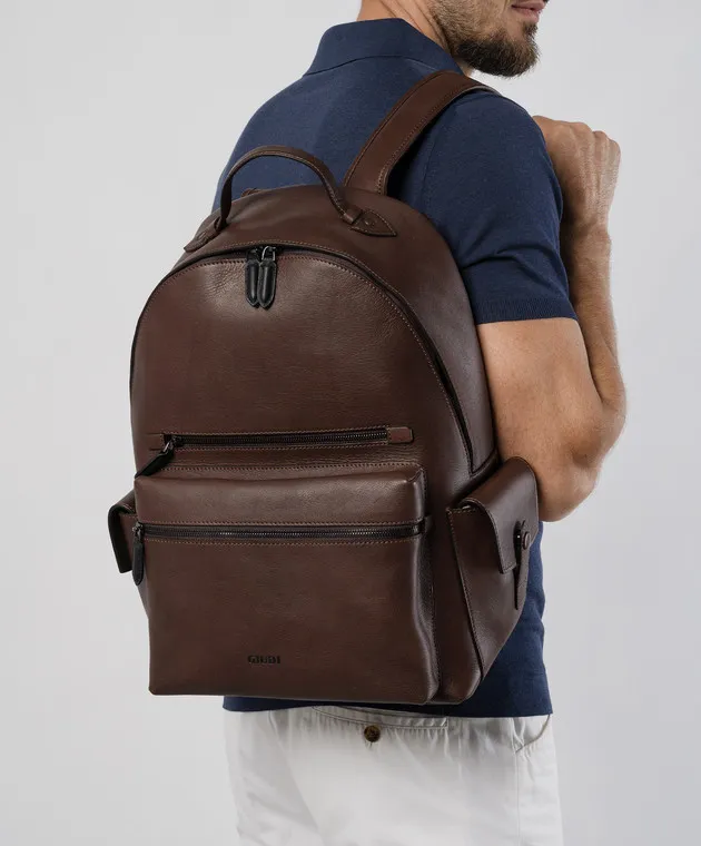 GIUDI Zaino in pelle marrone con logo in rilievo 12420GVE