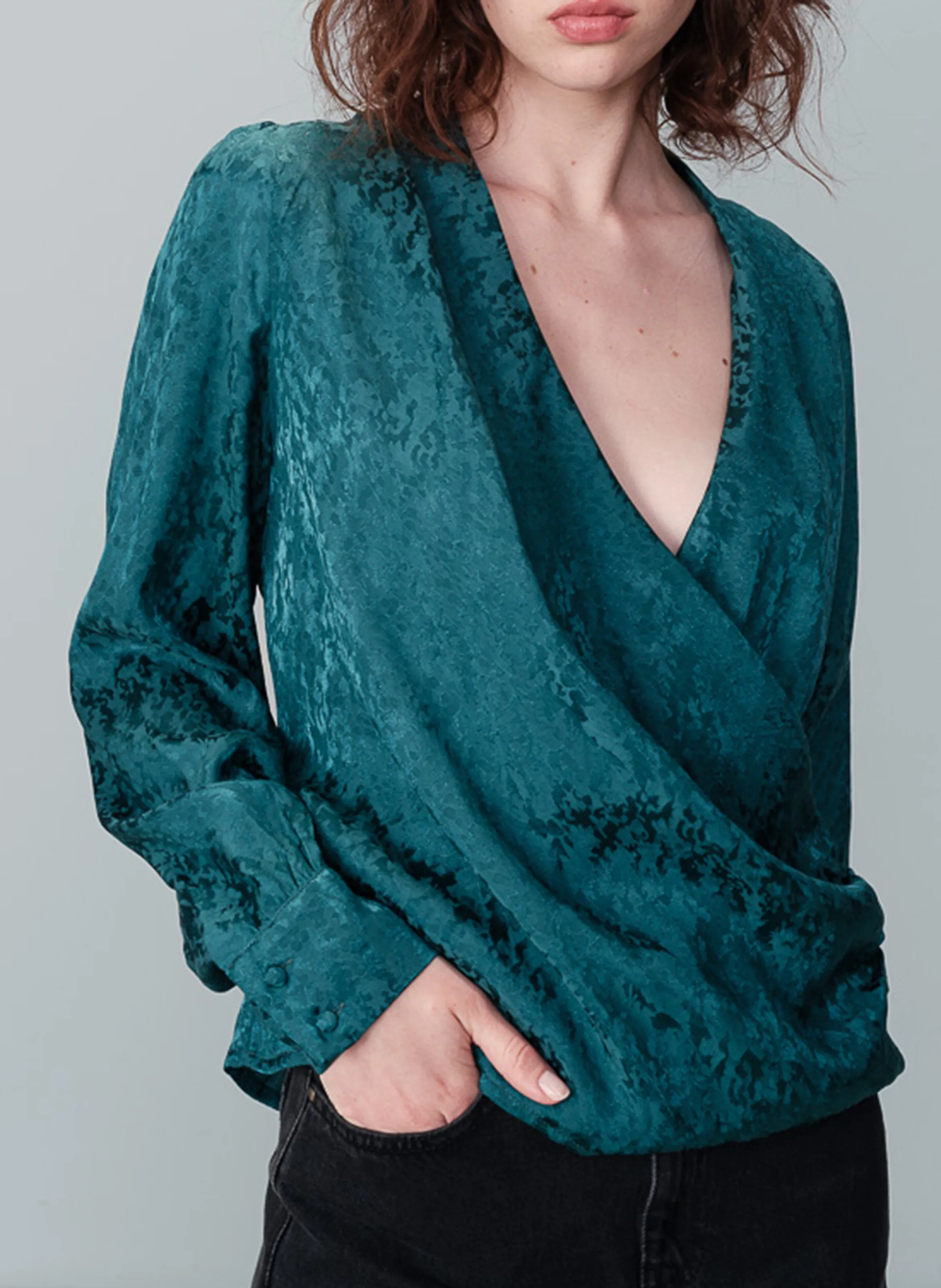  GRACE ET MILA   NONNA - Blusa diritta incrociata drappeggiata | Verde