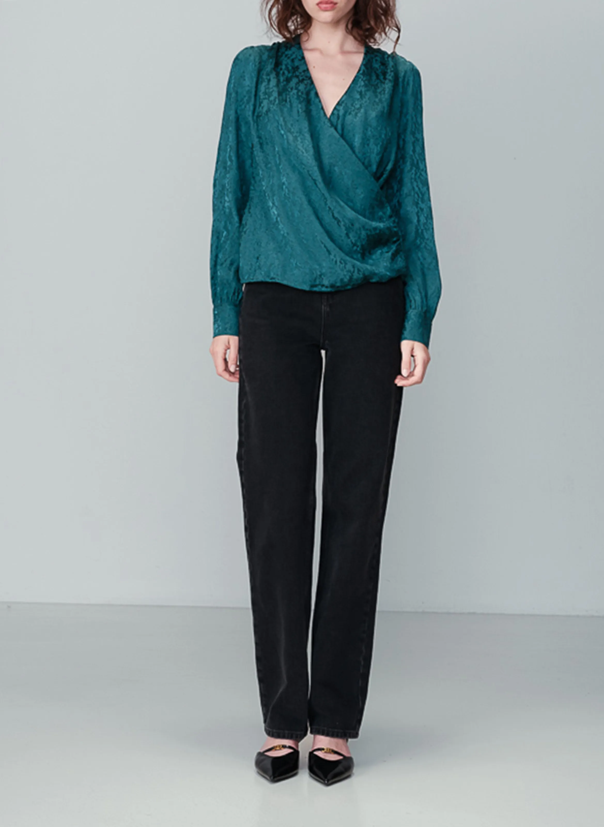  GRACE ET MILA   NONNA - Blusa diritta incrociata drappeggiata | Verde