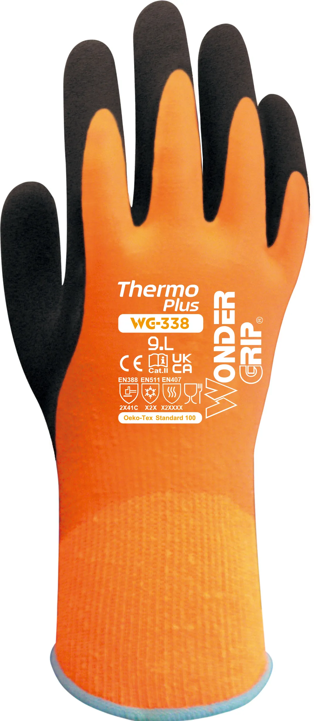 Guanti Wonder Grip WG-338 THERMO PLUS, Tg. 10, XL, in Acrilico, col. Nero, Arancione