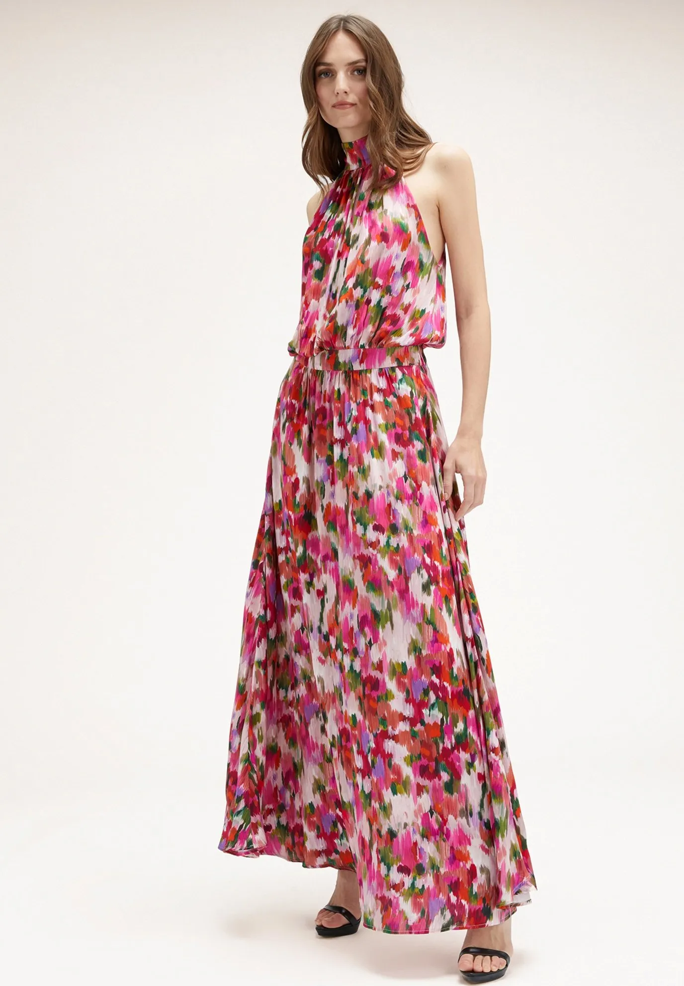 HALTER STAMPA FIORE CHINÉ - Vestito lungo