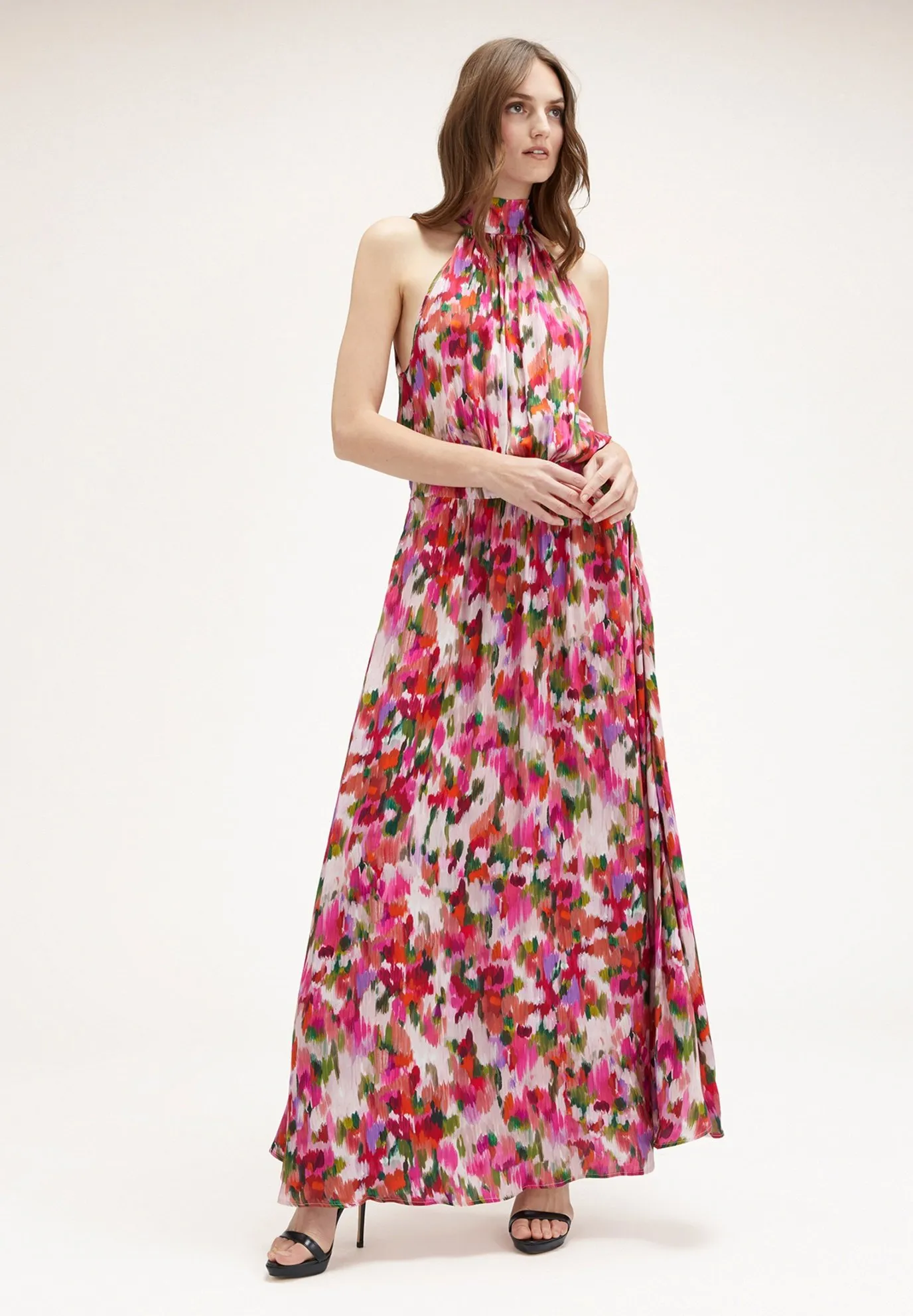 HALTER STAMPA FIORE CHINÉ - Vestito lungo