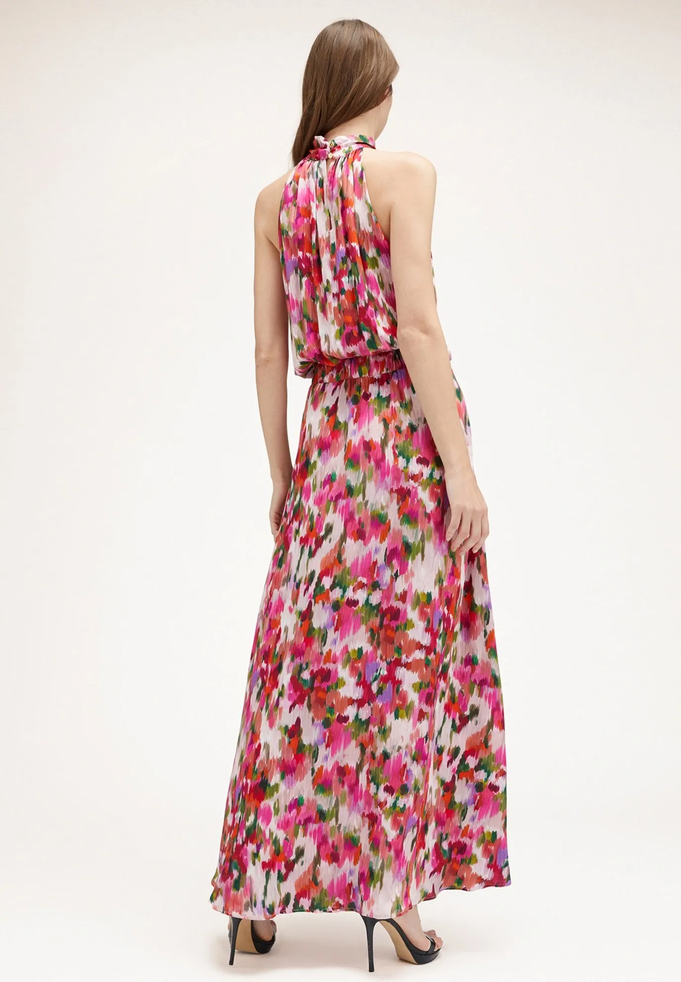 HALTER STAMPA FIORE CHINÉ - Vestito lungo