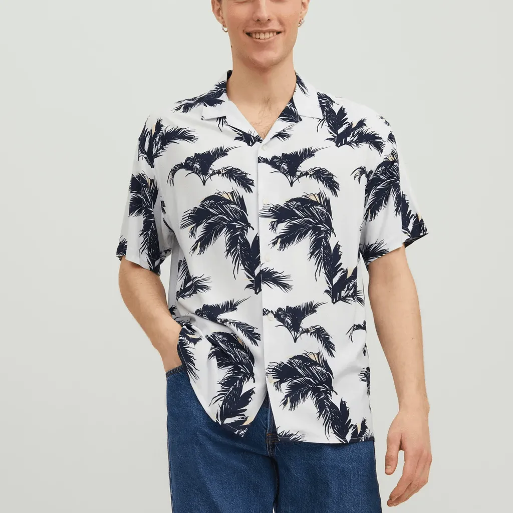 Jack & Jones Uomo camicia Luke Palma Fondo Bianco 12233536