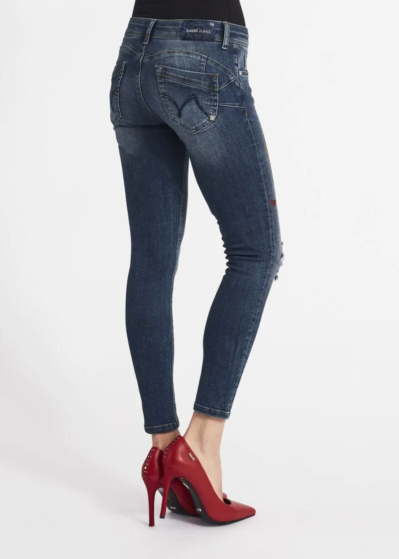 Jeans skinny con strass multicolor