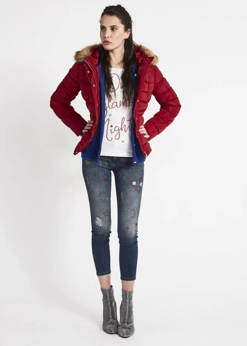 Jeans skinny con strass multicolor