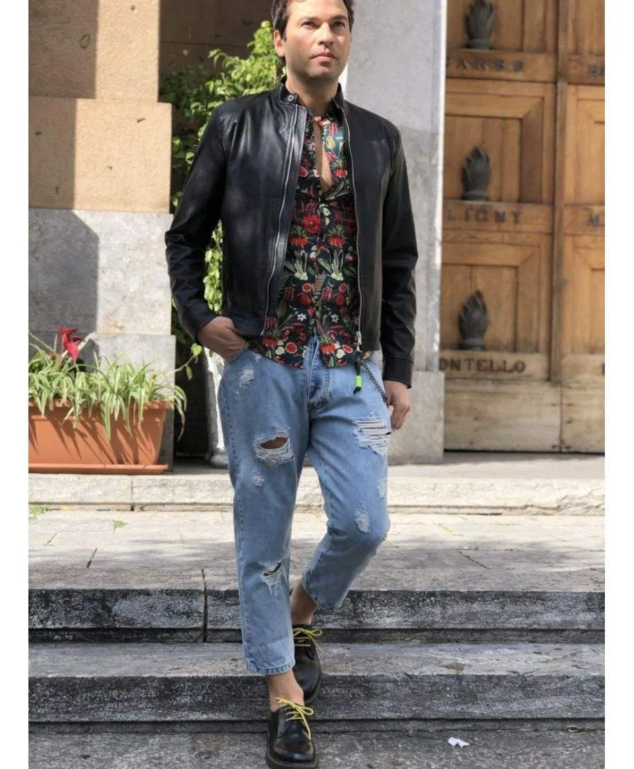 Jeans uomo strappati - Denim chiaro - Con catenina
