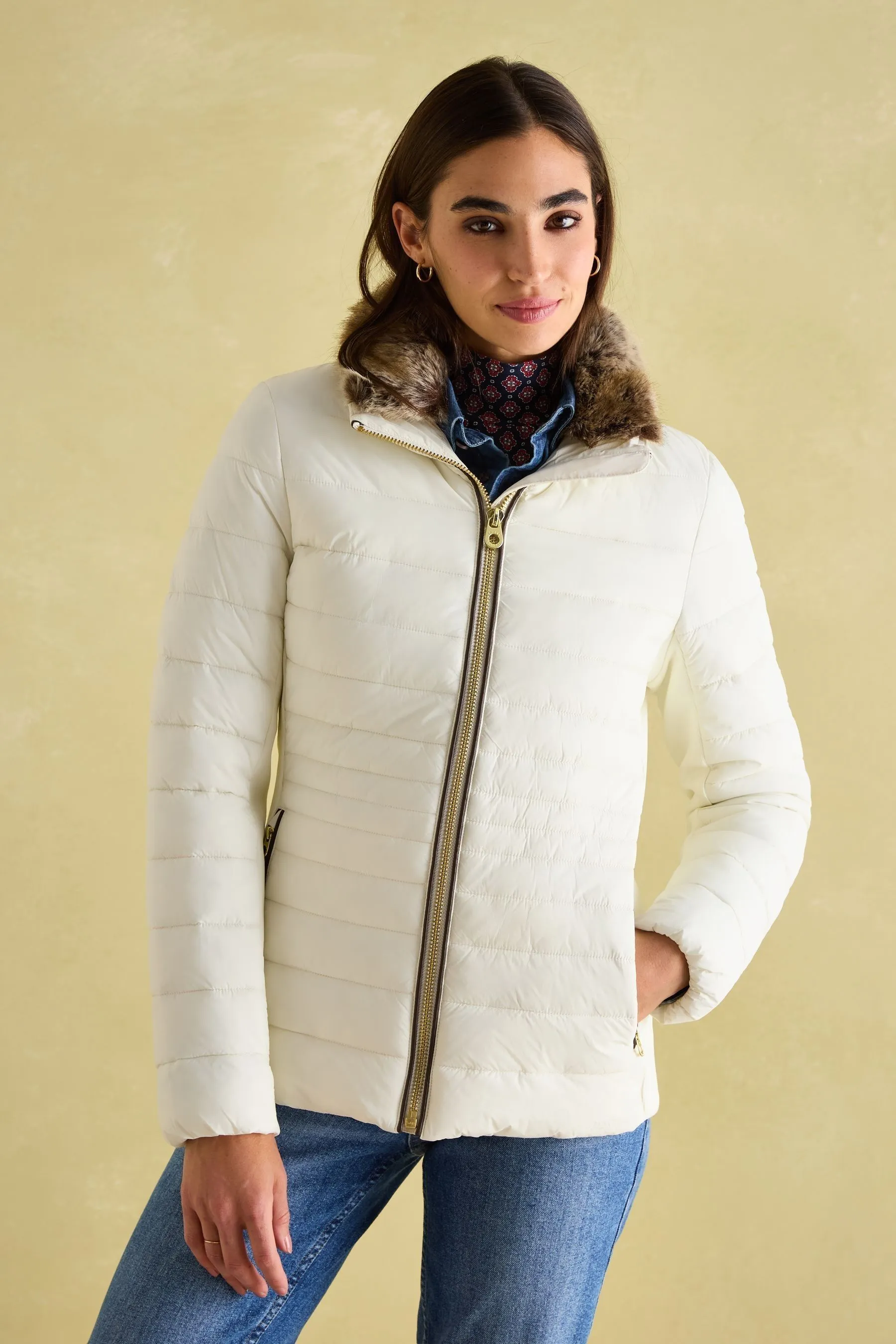 Joules Beckley Giacca imbottita antipioggia con finiture in pelliccia sintetica    