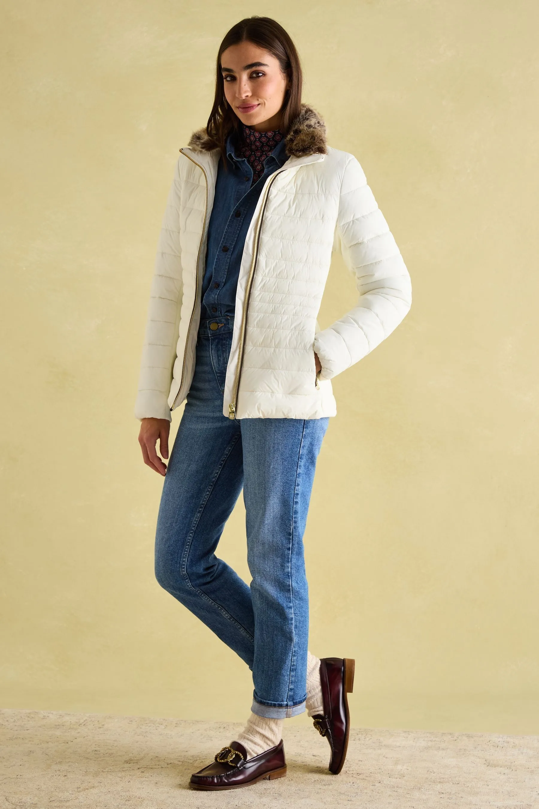 Joules Beckley Giacca imbottita antipioggia con finiture in pelliccia sintetica    