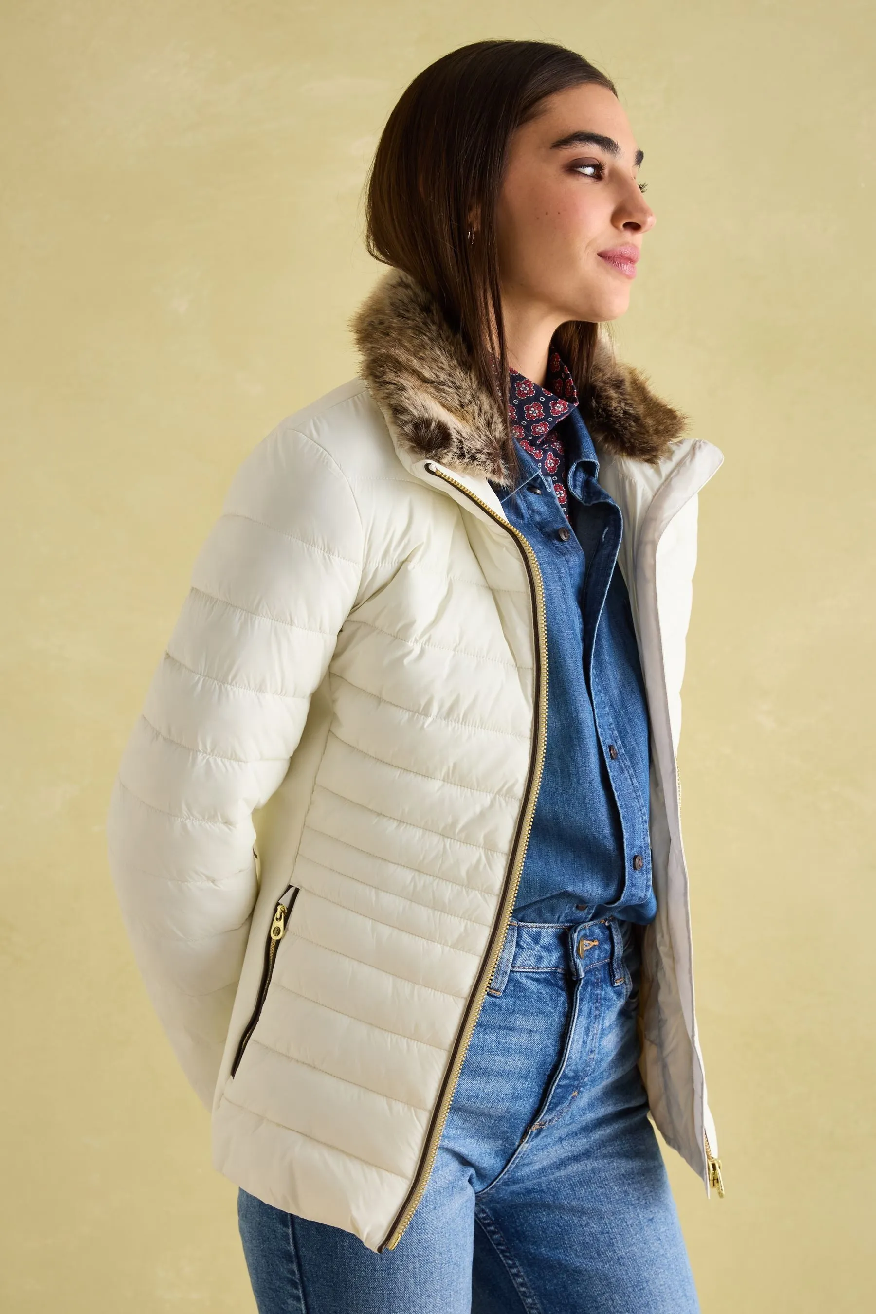 Joules Beckley Giacca imbottita antipioggia con finiture in pelliccia sintetica    