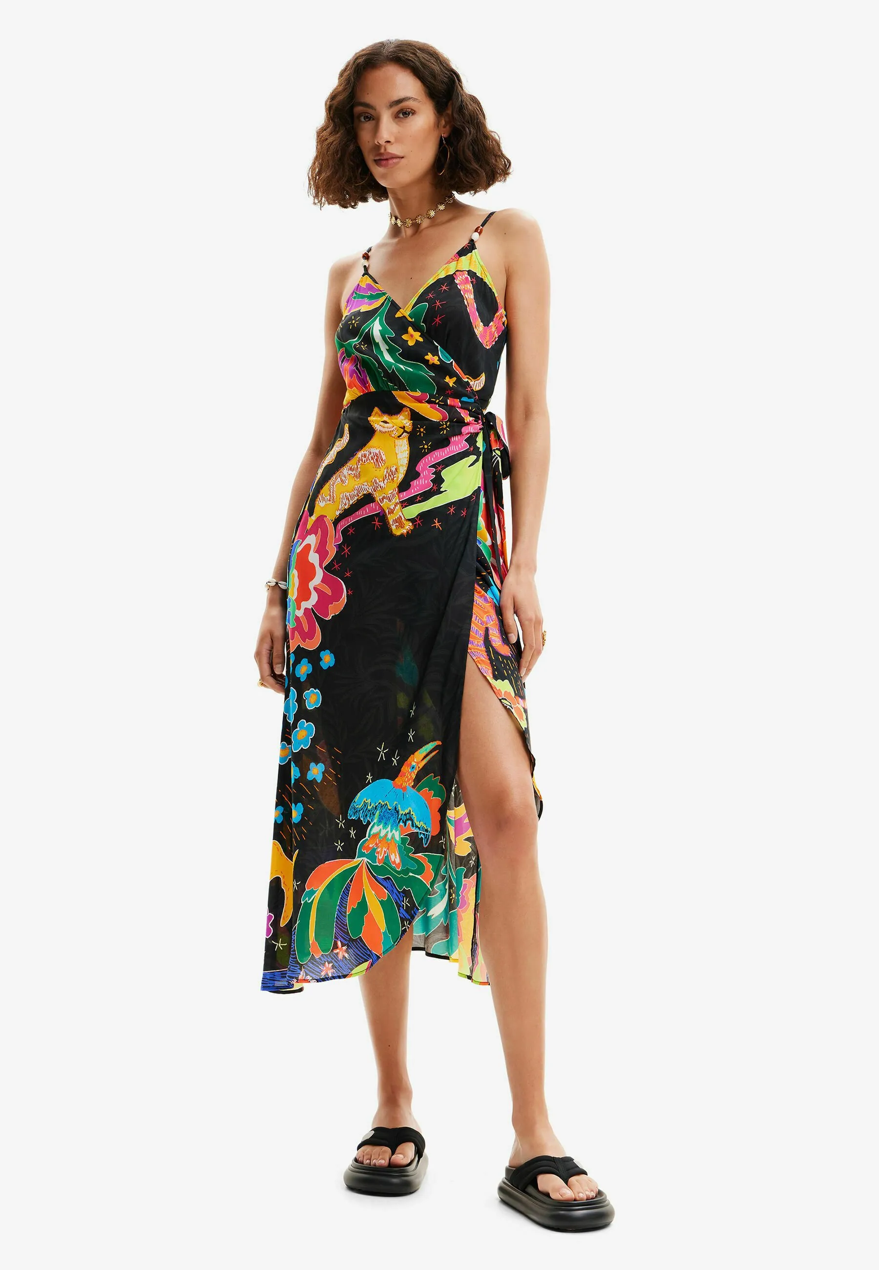 JUNGLE DESIGN WRAP MIDI  - Vestito estivo