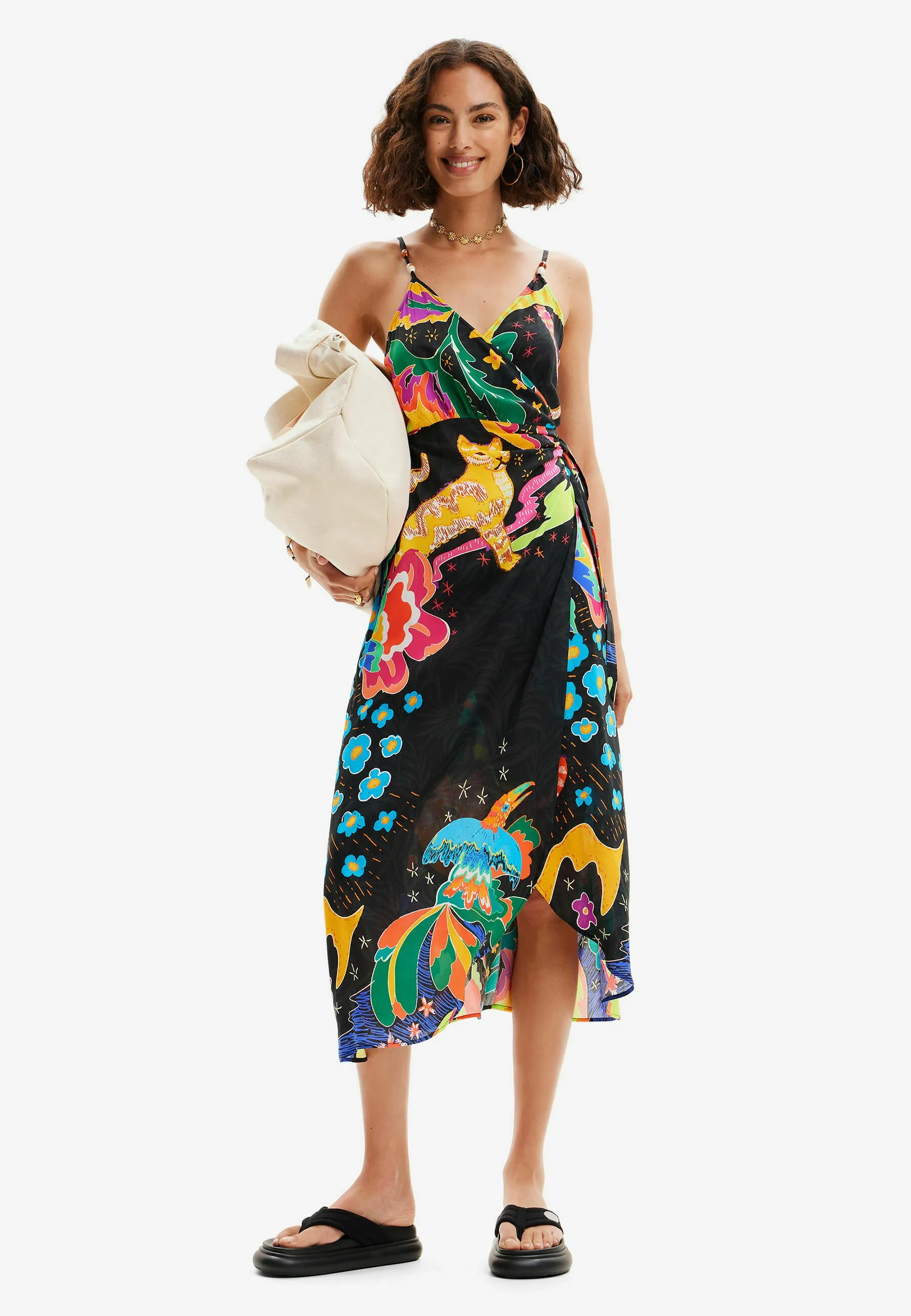 JUNGLE DESIGN WRAP MIDI  - Vestito estivo