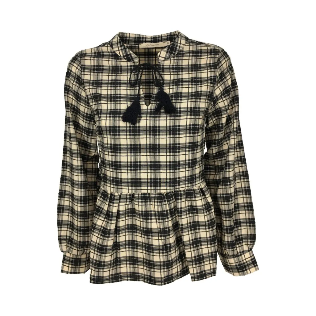LA FEE MARABOUTEE blusa donna quadri ecru/nero FE-TO-ROTA -W MADE IN ITALY