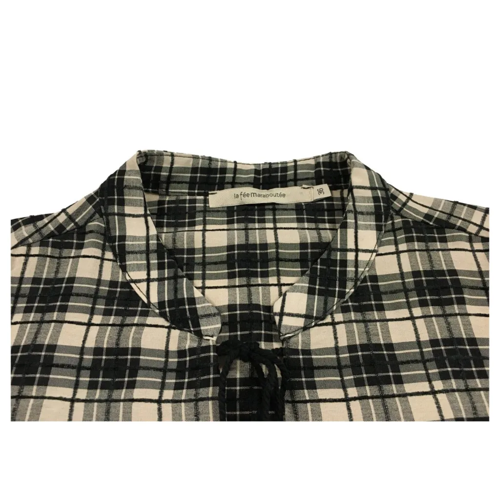 LA FEE MARABOUTEE blusa donna quadri ecru/nero FE-TO-ROTA -W MADE IN ITALY